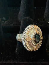 Load image into Gallery viewer, Chunky Silver & White Crystal Ring with Black Center Stone