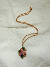 Load image into Gallery viewer, Gold Pink Flower Rhinestone Pendant Necklace