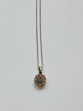 Load image into Gallery viewer, Silver Blue Rhinestone Floral Pendant Necklace