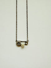 Load image into Gallery viewer, Silver Rhinestone and Pearl Safety Pin Necklace