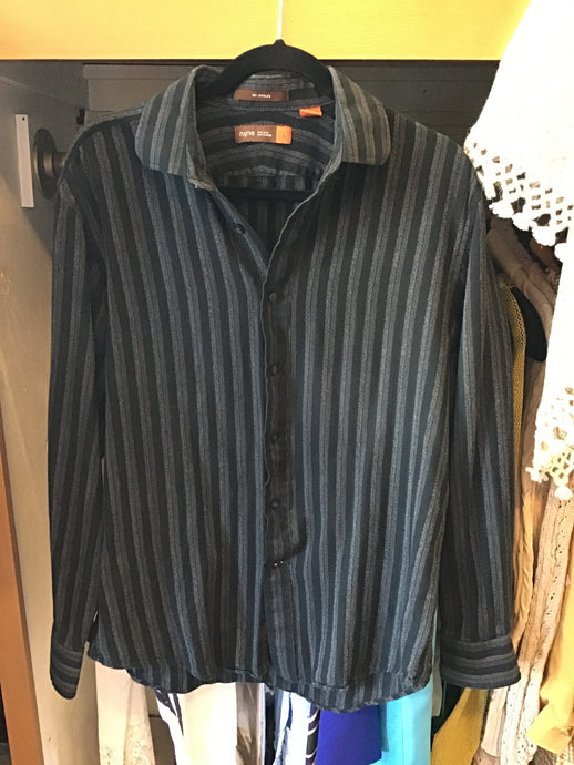 Black Cotton Striped Button Down Shirt