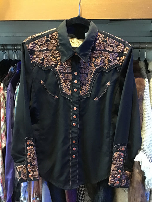 Black Western Shirt w/ Floral Embroidery