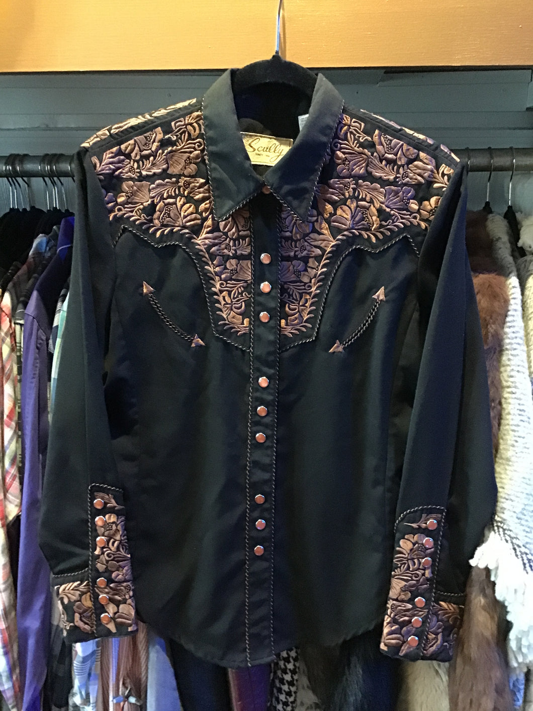 Black Western Shirt w/ Floral Embroidery