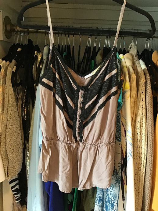 Grey/Black Lace Tank W/Buttons
