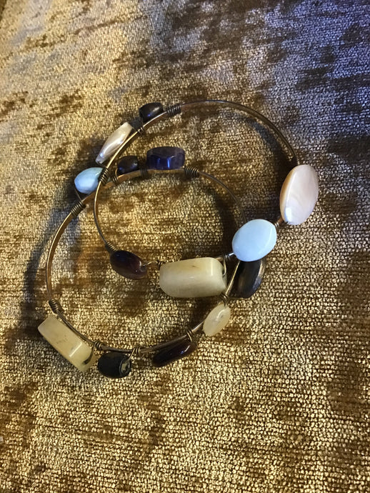 Brass Multi-Stone Bangle Set
