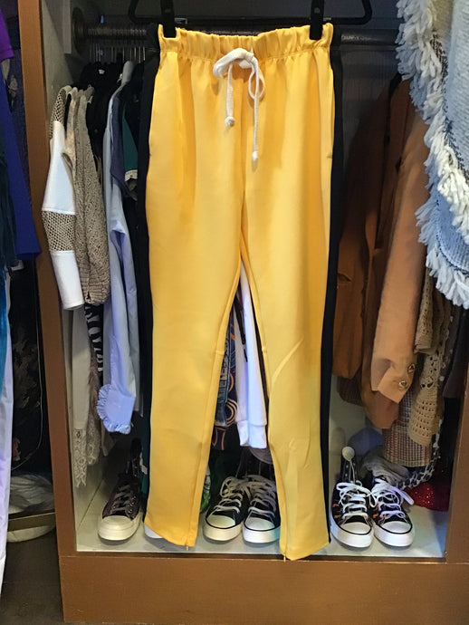 Yellow Jogger Pants with Black Stripe