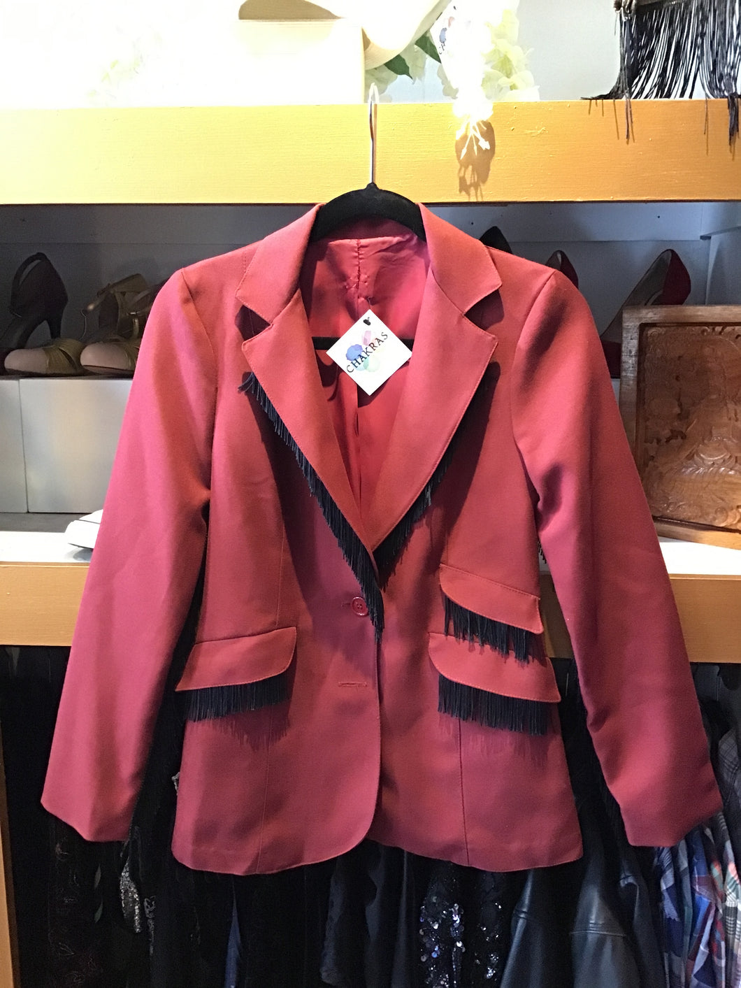 Rust-Colored Blazer with Inlaid Fringe