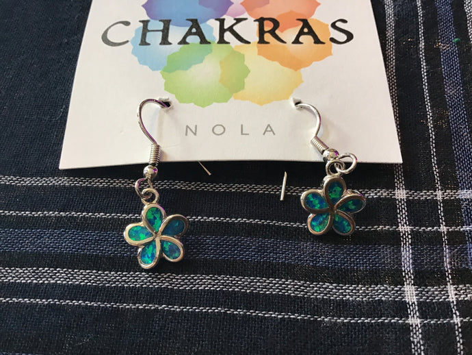 Blue Opal Flower Earrings