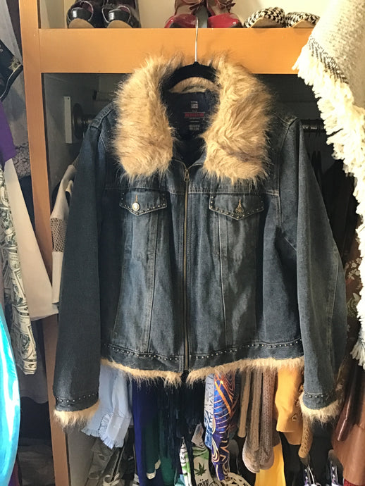 Denim Jacket w/ Fur and Studs