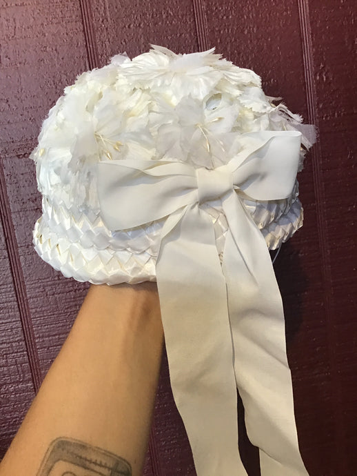 Kids White Flower Straw Hat