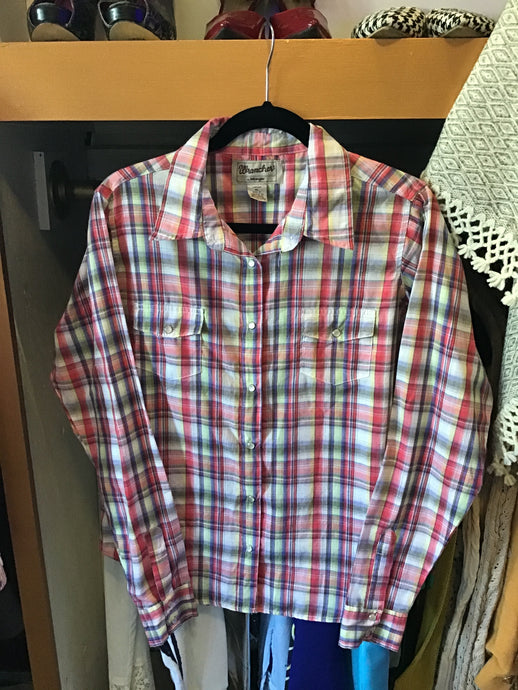 Wrangler Red/White/Purple/Yellow Plaid Pearl Button Shirt