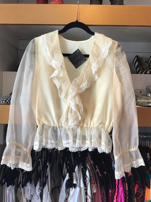 Cream ruffled Long Sleeve Blouse