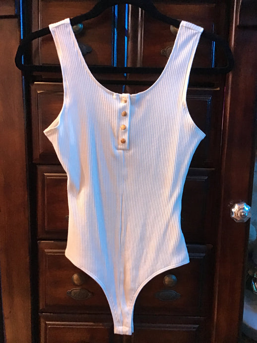 White Ribbed Thong Bodysuit