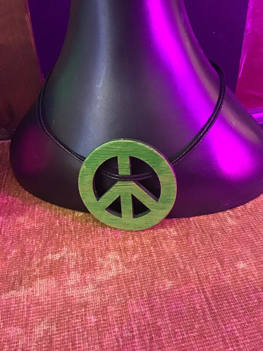 Green Wooden Peace Sign Necklace