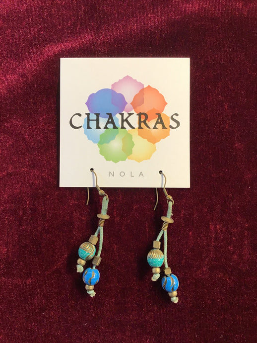 Blue & Brass Dangle Earrings