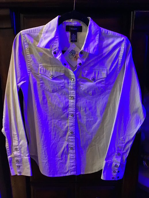 White Pearl Snap Long-sleeve Button-down Shirt