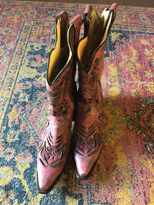 Pink Laser Cut Cowboy Boots