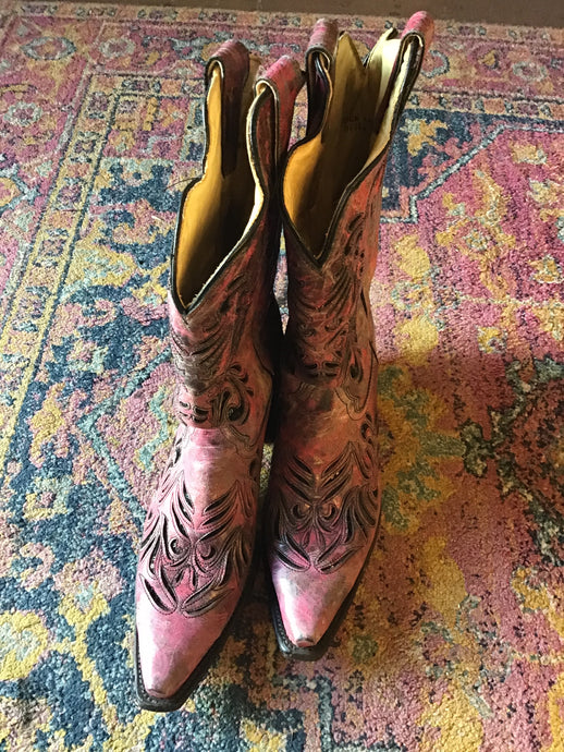 Pink Laser Cut Cowboy Boots