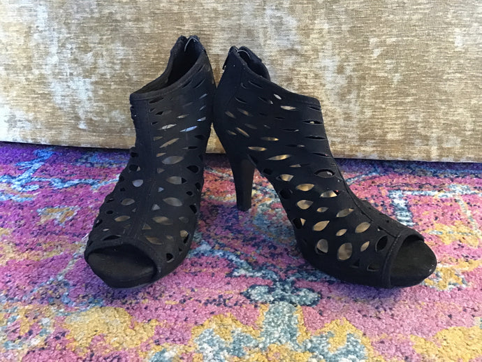 Black Suede Laser Cut Heels