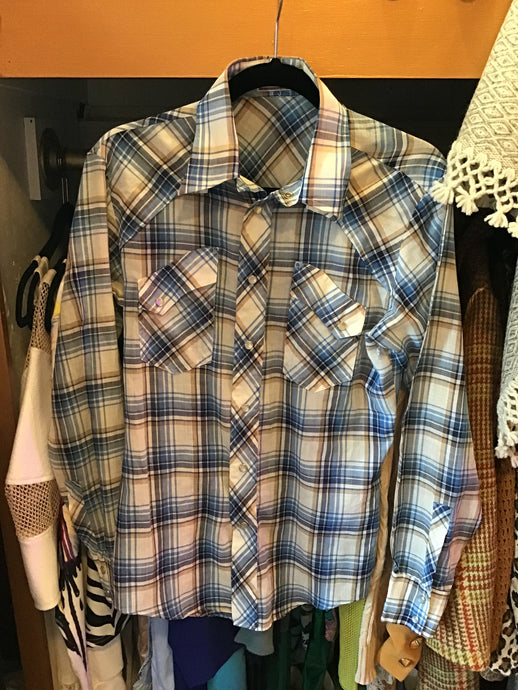 Blue/White/Brown Plaid Pearl Button Shirt