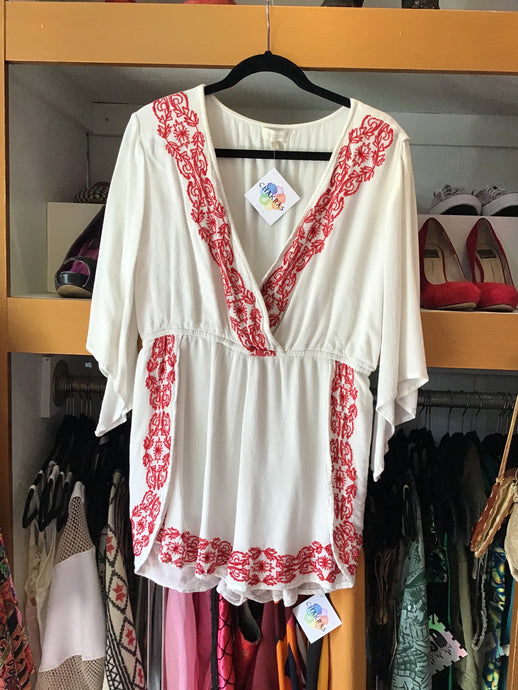 White Romper with Red Deatail