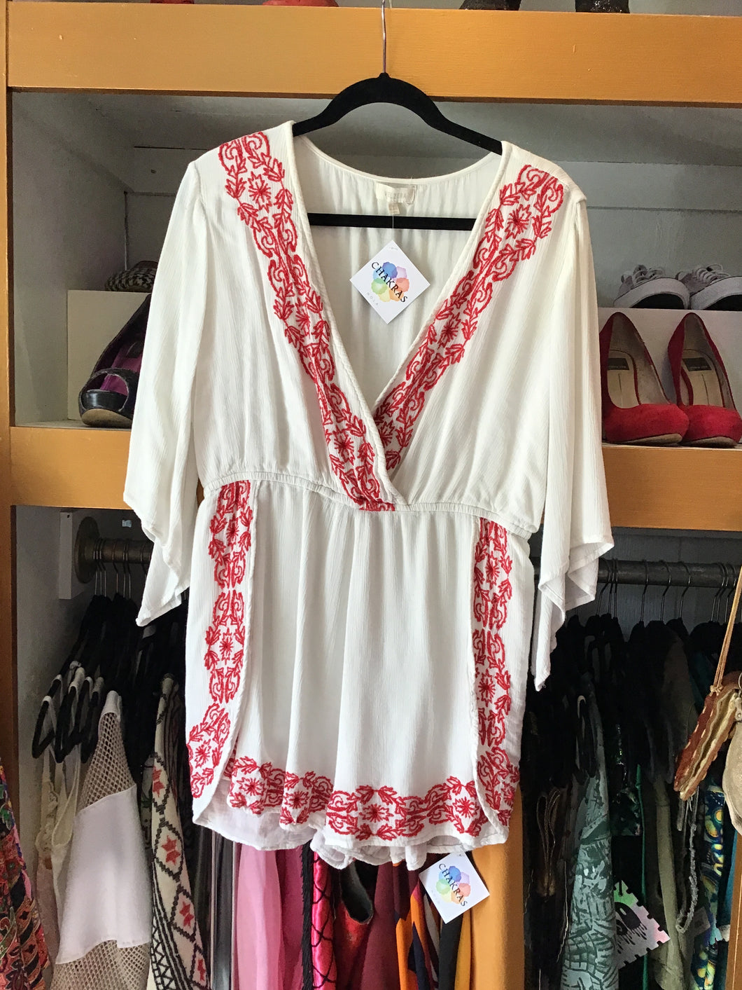White Romper with Red Deatail