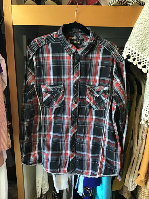 Black/Red/White plaid Onyx Button Down