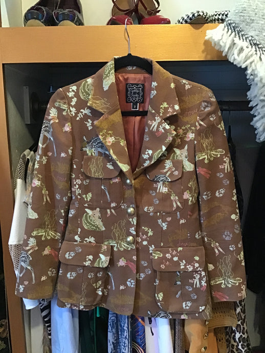 Brown Forest Print Jacket with Golden Buttons