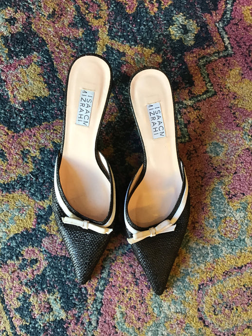 Woven Black Heels w/White Bow