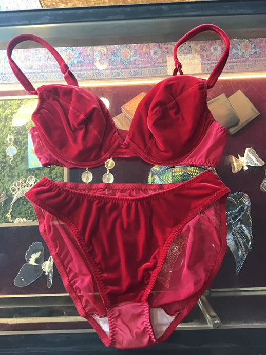 Red Velvet Bra and Panty Set