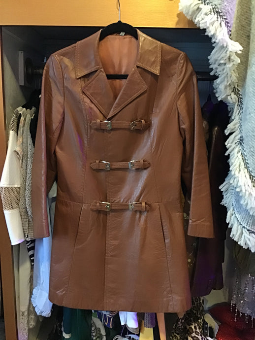 Brown Leather Jacket with Buckles