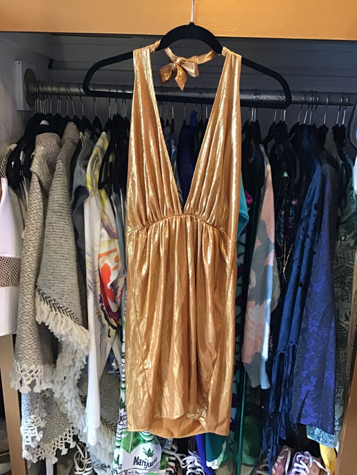 Shiny Orange Halter Dress