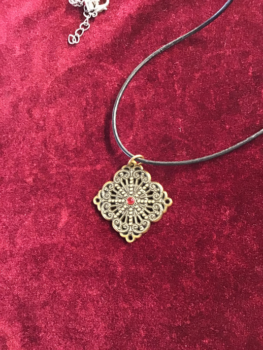 Ruby and Brass Diamond Shaped Necklace