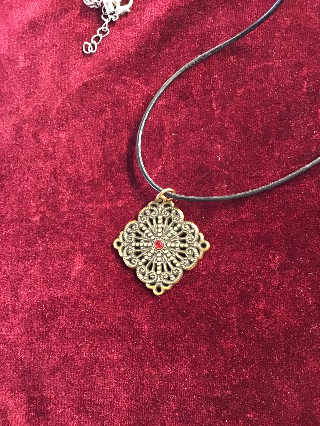 Ruby and Brass Diamond Shaped Necklace