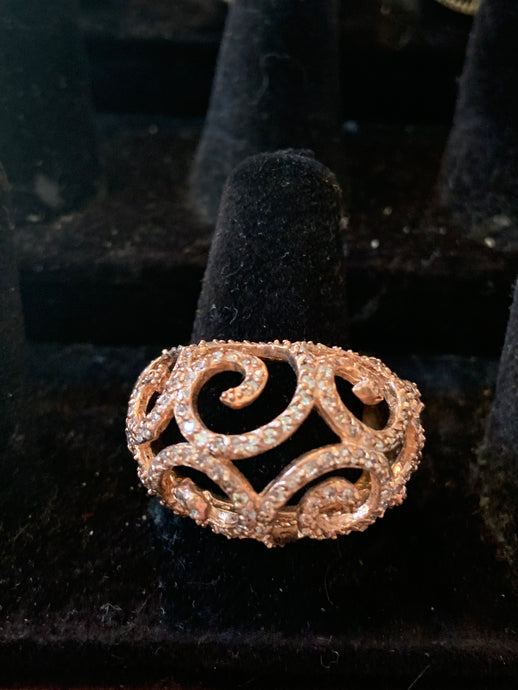Copper & Crystal Spiral Ring