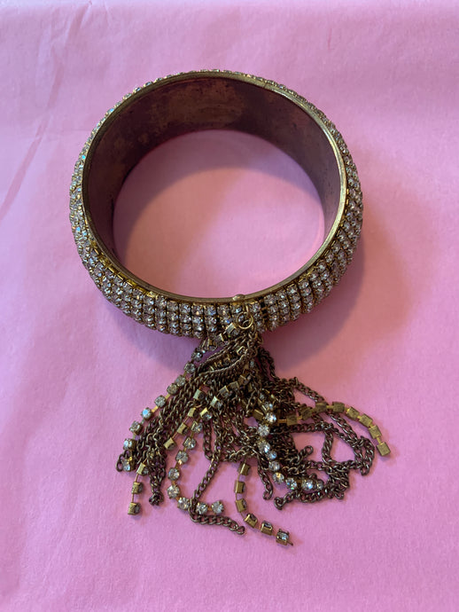 Gold & Crystal Bracelet with Dangling Crystals and Chains