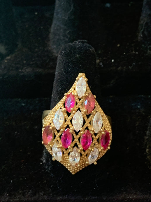 Pink & White Teardrop Ring