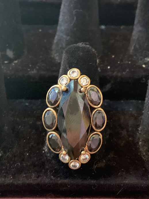 Black Diamond Oval Crystal Ring