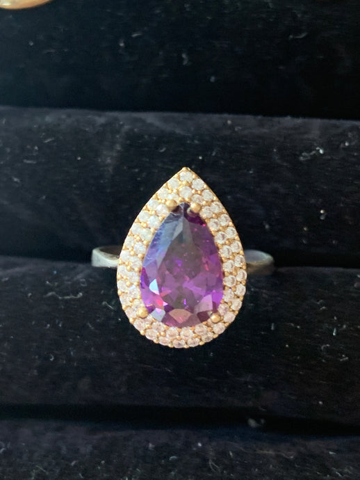 Small Purple & White Teardrop Crystal Ring