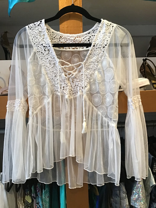 White Embroidered Sheer Top