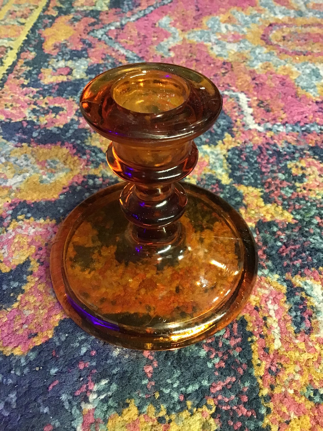 Vintage Amber Glass Candle Holder