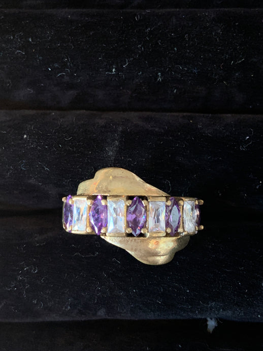 Rectangle Purple & White Crystal Ring