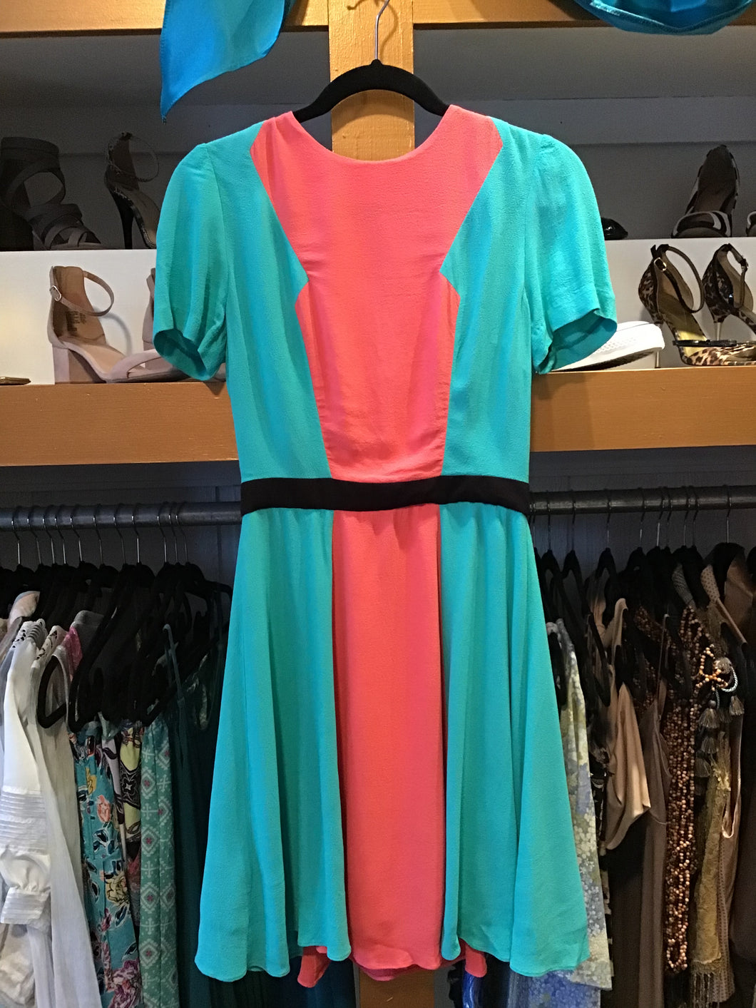 turquoise and orange dress Palm Springs Retro Midcentury Modern Abstract Pattern In Mid Mod Orange, Turquoise Teal, And Beige Palm Springs A-Line Dress by kierkegaard