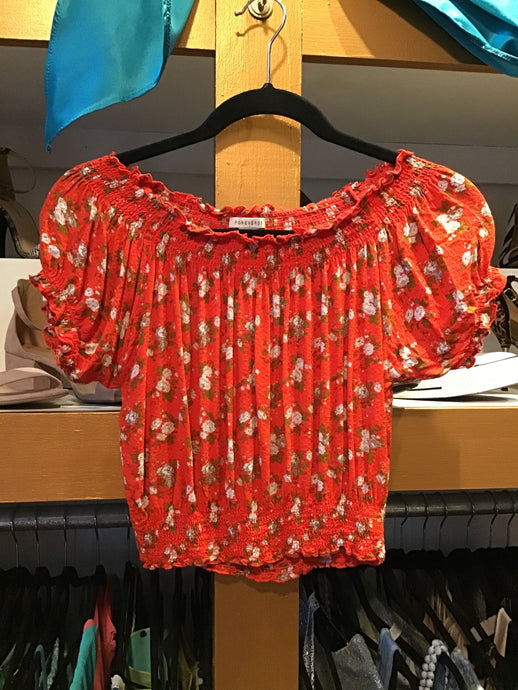 Red Stretchy Floral Top