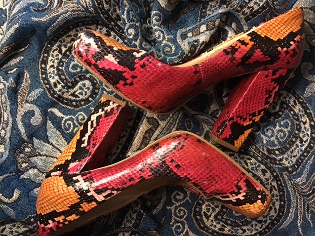 Pink and Orange Snake Skin Pumps