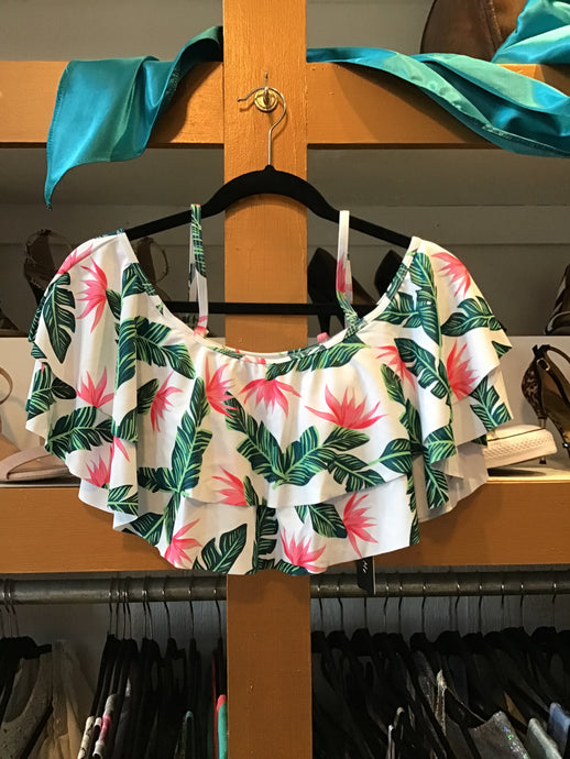 Tropical Ruffle Swim Top