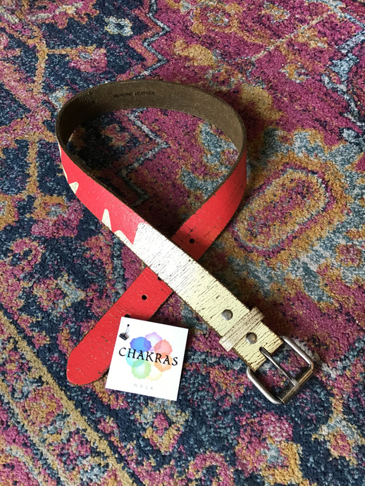 White/Red Leather Maple Leaf Belt