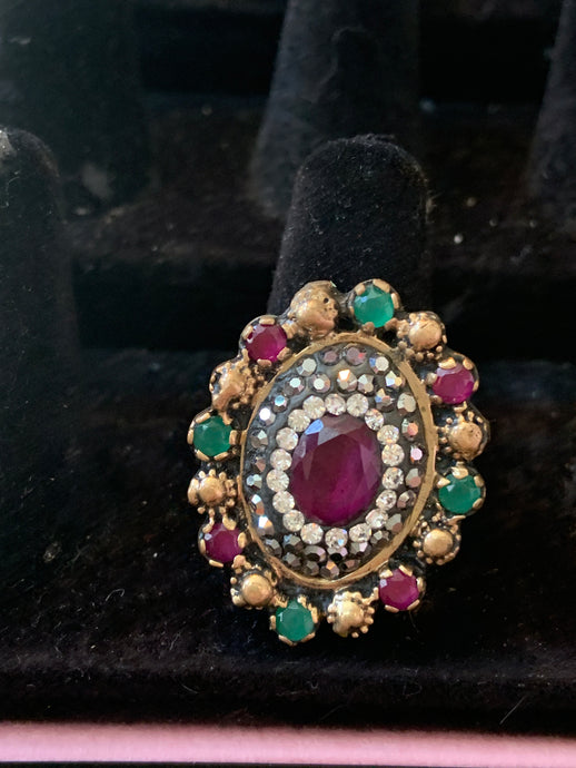 Pink & Green Crystal Ring