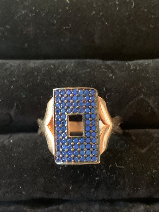Blue Rectangular Crystal Ring with Open Center