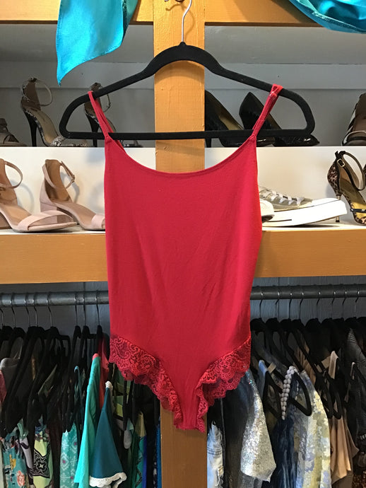 Red Leotard with Floral Details